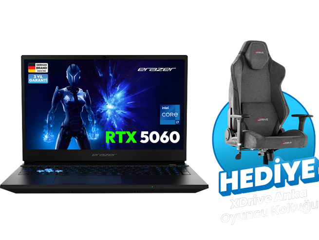 ERAZER Deputy 15 P1 MD600004 Intel Core i7 13620H 16GB RAM 1TB SSD RTX5060 15.6 144Hz FHD FreeDOS Oyuncu Laptop