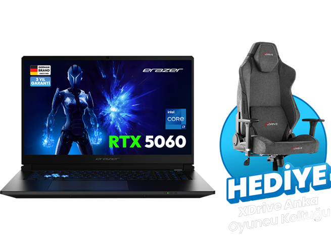 ERAZER Defender 17 P1 MD600010 Intel Core i7 13620H 32GB RAM 2TB SSD RTX5060 17.3 144Hz FHD FreeDOS Oyuncu Laptop